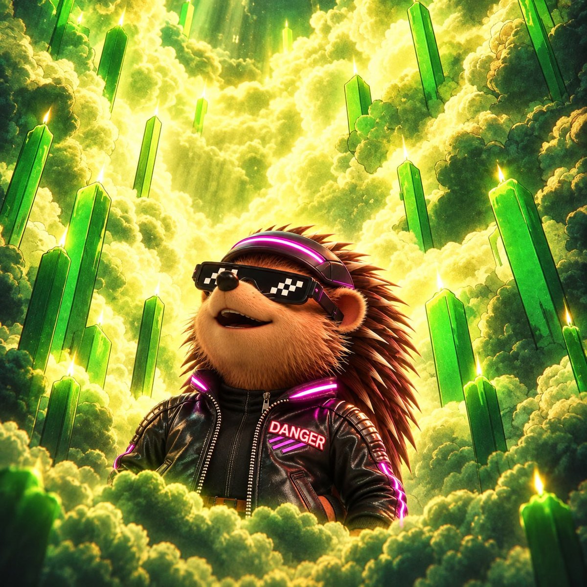 Danger among green candles in the clouds