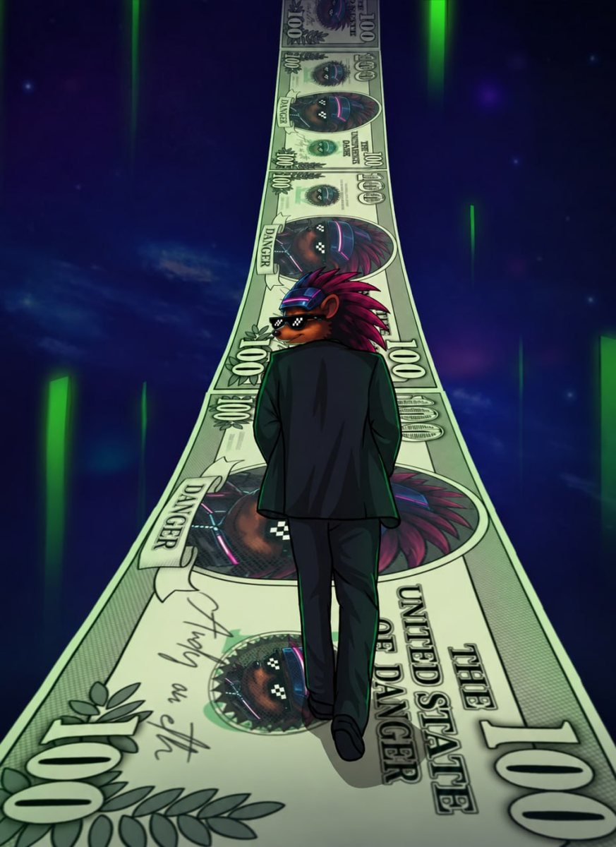 Danger walking a road made of a United State of Danger banknote