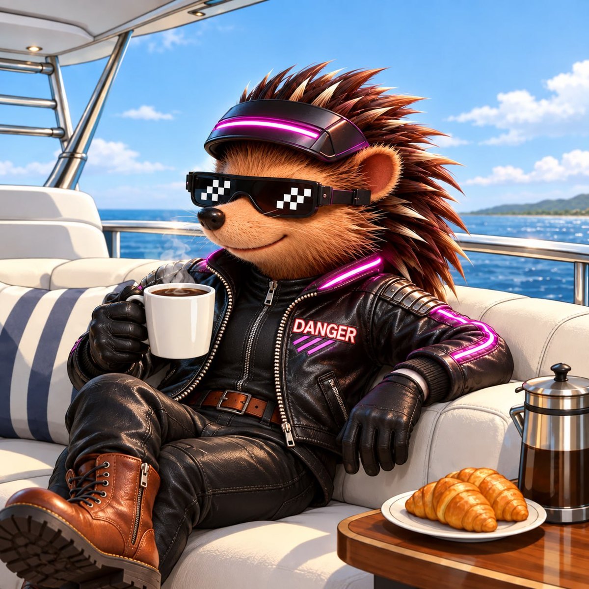 Danger drinking coffee on a yacht